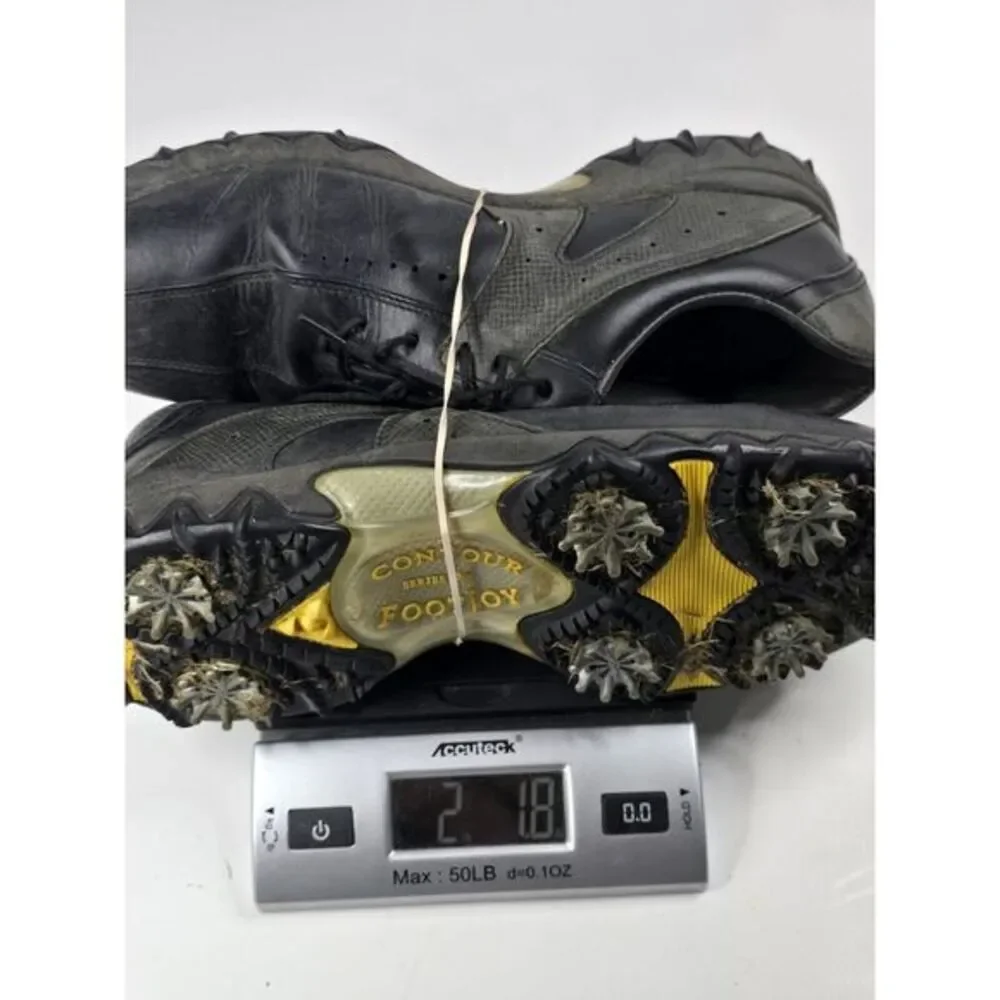 FootJoy Contour Series Black Leather Golf Cleats Mens‎ Size 9M Soft Spikes 54184